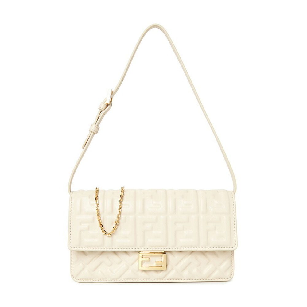 FENDI Baguette Continental Chain Wallet White nappa leather Shoulder Bag